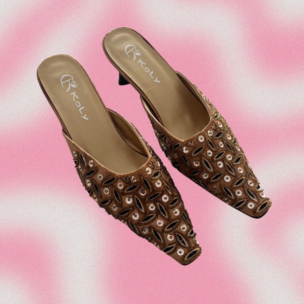 KOLY Embellished Mule Kitten Heels - Sz 36